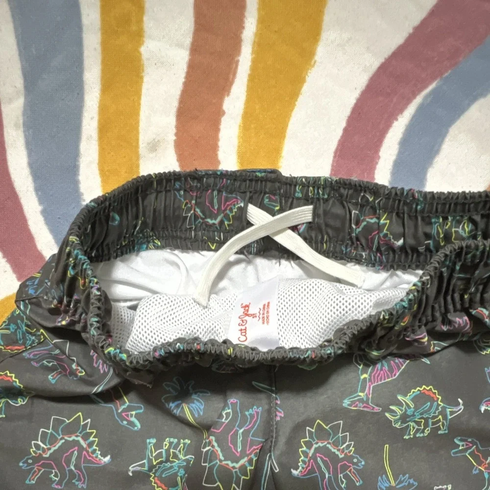 Cat & Jack Boys Swim Shorts 5T Black Dinosaur Print Lined Elastic Drawstring